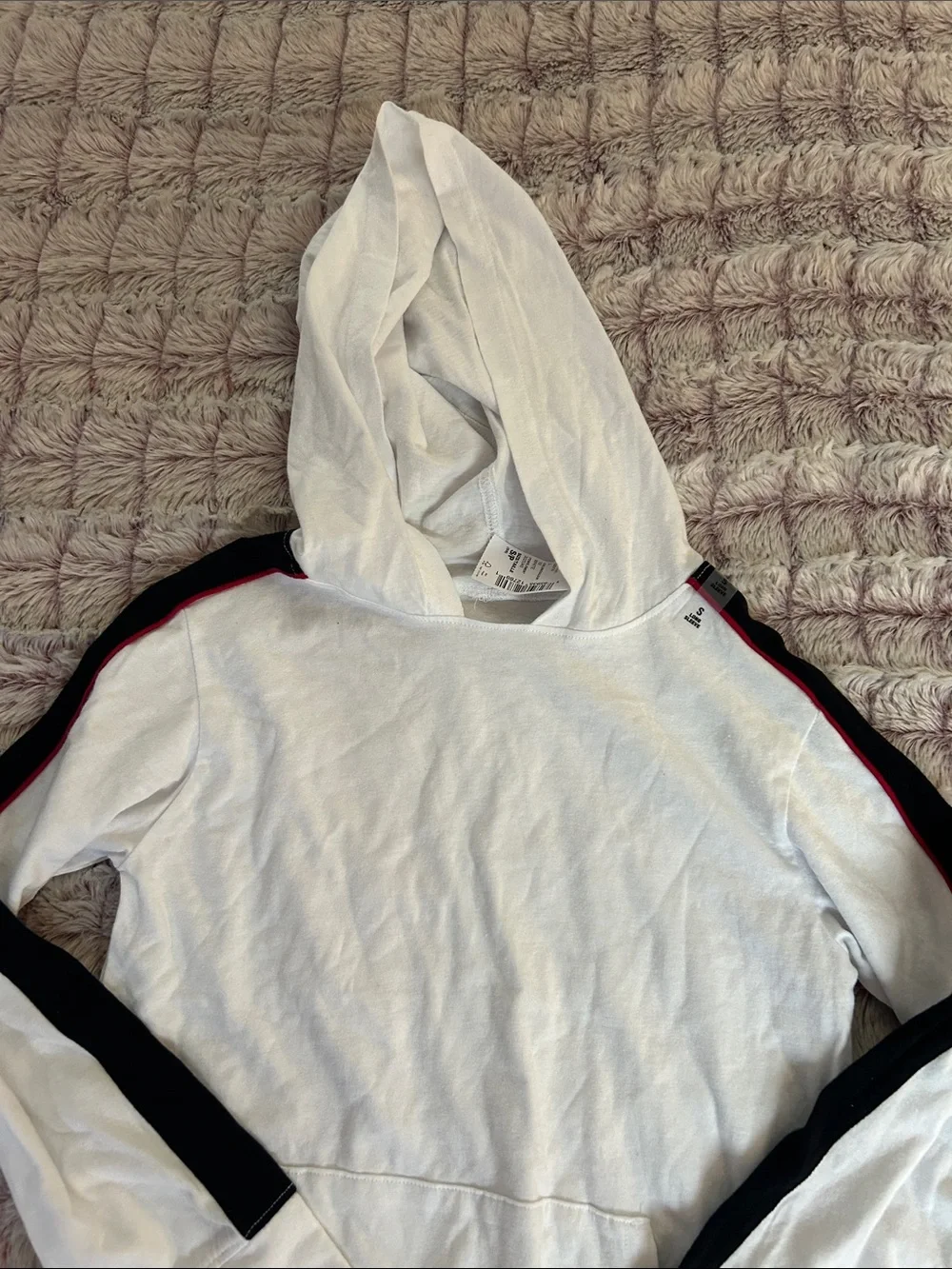 The Children's Place White Hoodie with Black & Red Stripe Accents